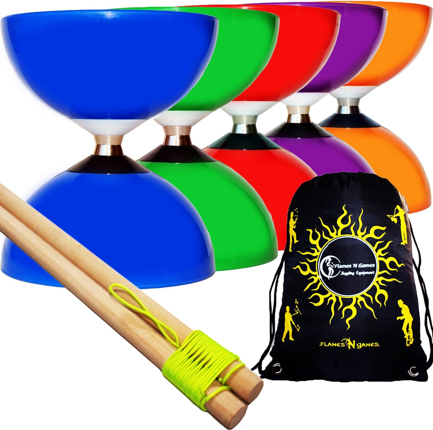 Juggle Dream CAROUSEL Diabolo Ball Bearing + Wooden Diabolo Handsticks, Diablo String + Diabolos Travel Bag. (Red Diabolo + Wooden Sticks)