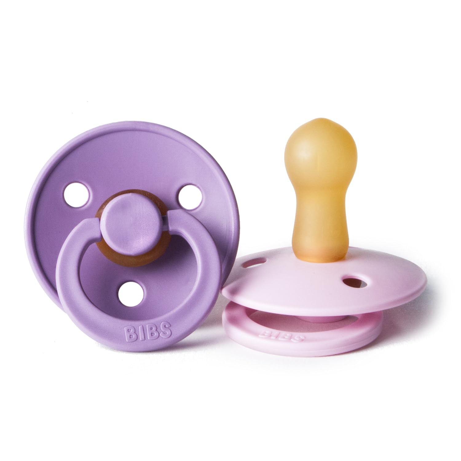 BIBS BPA-Free Natural Rubber Baby Pacifier | Made in Denmark (Baby Pink/Lavender, 6-18 Months) 2-Pack