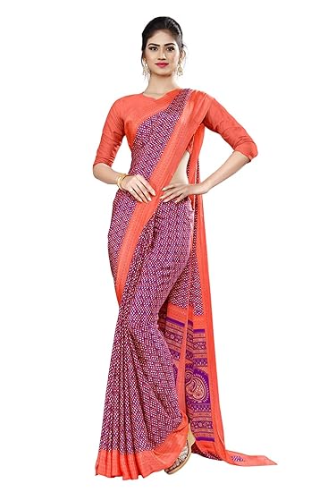 Uniform Sarees Corp Womens Italian Silk Crepe Hotel Uniform Saree With Blouse (WinePink)