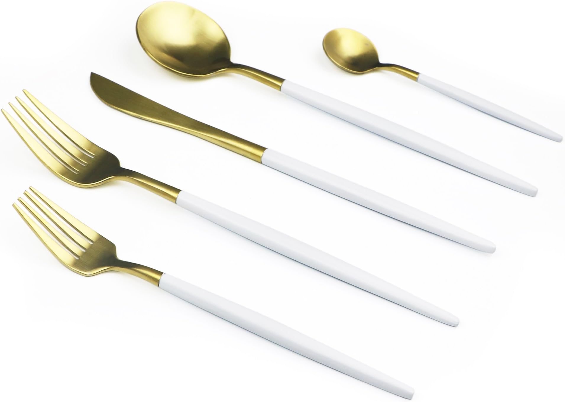 JANKNG 20-Piece 18/10 Stainless Steel Flatware Set, Serive for 4, With Fork Spoons Knife Teaspoon Dessert Fork for Home Kitchen Restaurant Hotel (White + Gold)
