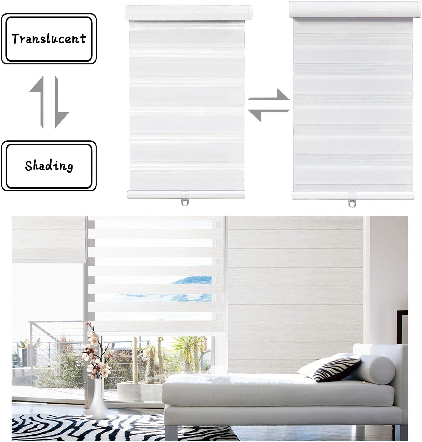 SMT [(W)72“ x (H)72”] White Zebra Roller Blinds Shades