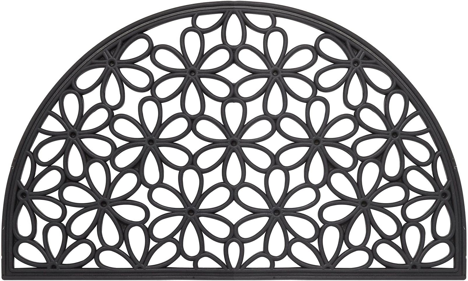 Envelor Home and Garden Rubber Outdoor Doormat Scroll Wrought Iron Welcome Door Mat Entrance Floor Mat - 16" x 28" Half Round Daisy Rubber Doormat