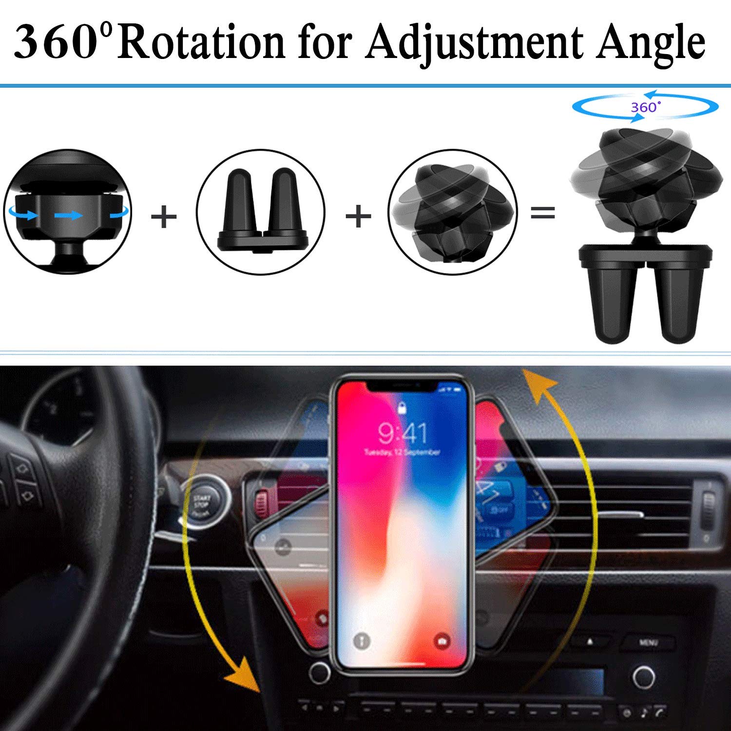 Babacom Soporte Movil Coche Magnético,360 Grados Rotación Soporte Teléfono Coche Universal Rejilla Ventilación con Doble Clip Estable para iPhone, Samsung y Otras Smartphones de 3.5 a 6.5 Pulgadas