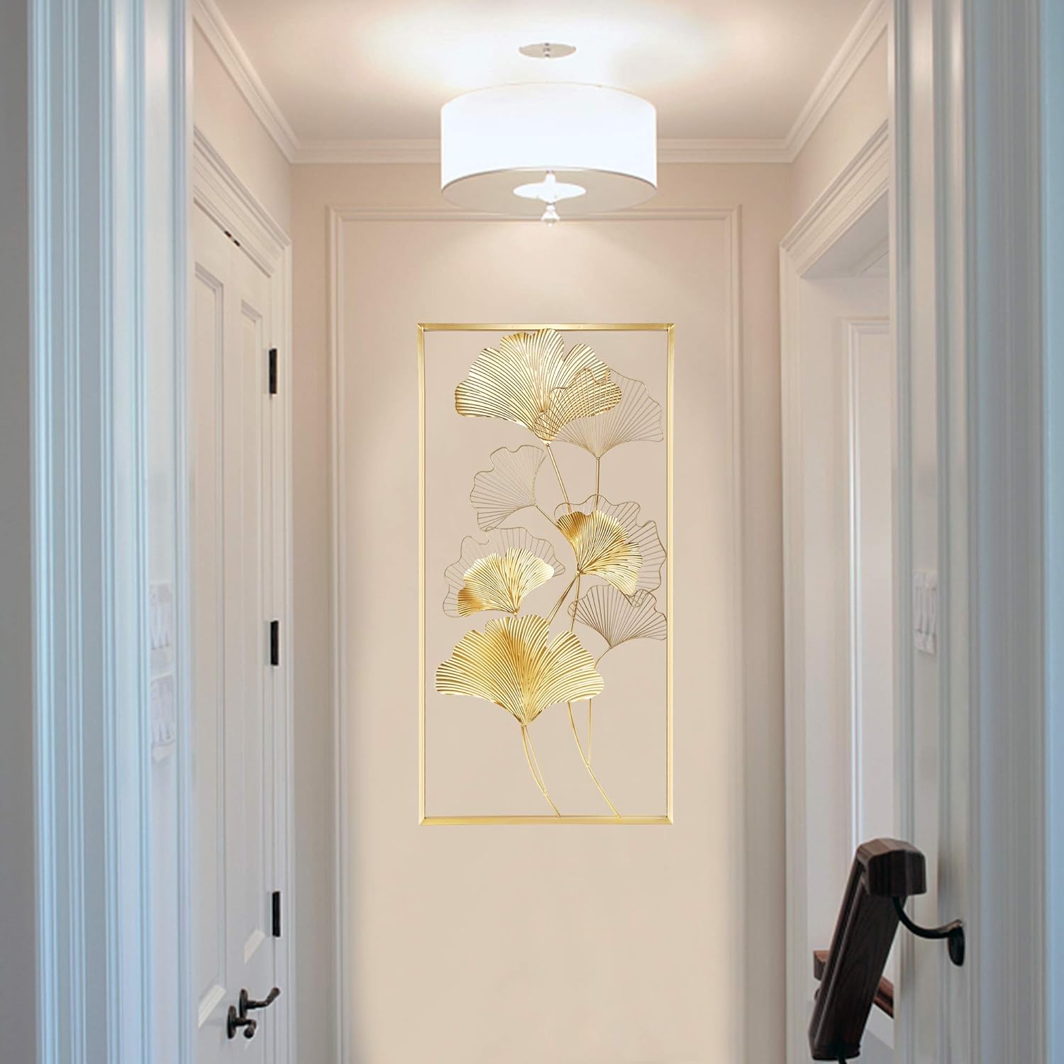 Lulu Home Metal Wall Decor, 39" X 20" Golden Ginkgo Leaf Wall Hanging Decor with Frame, Golden Metal Art Wall Sculpture for Living Room, Office, Study, Large: Everything Else