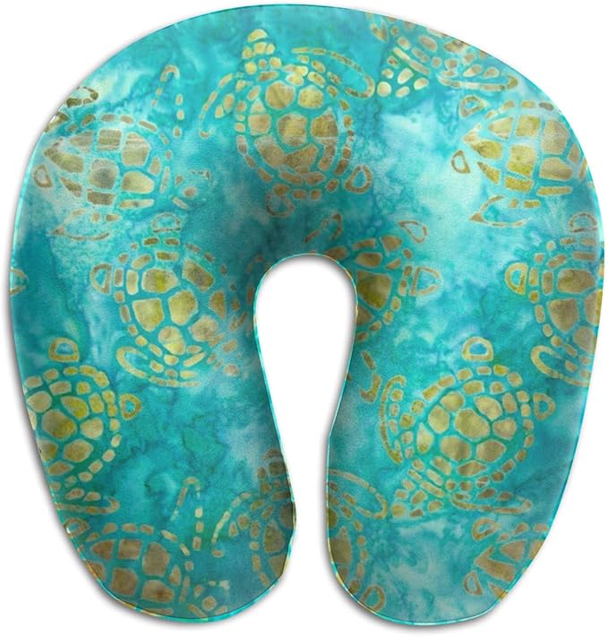 FQWEDY Green Sea Turtles Travel Pillow, Memory Foam Neck Pillow, Head