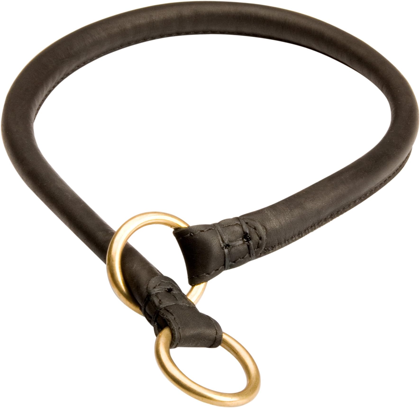 31 inch Silent Training Choke Rolled Brown Leather Dog Collar - 1/2 inch (12 mm) wide