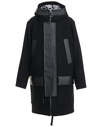 Gulliver Jungen Schwarzer Wolle Mantel Parka mit Kapuze und Leder Stickereien