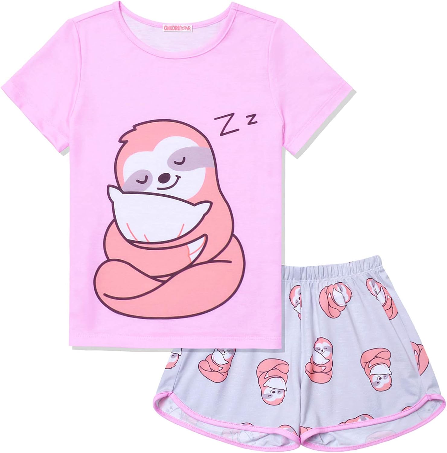 CHILDRENSTAR Pajama Sets for Girls Kids Pjs Summer Cotton Short Sleeve Sleepwear: Clothing