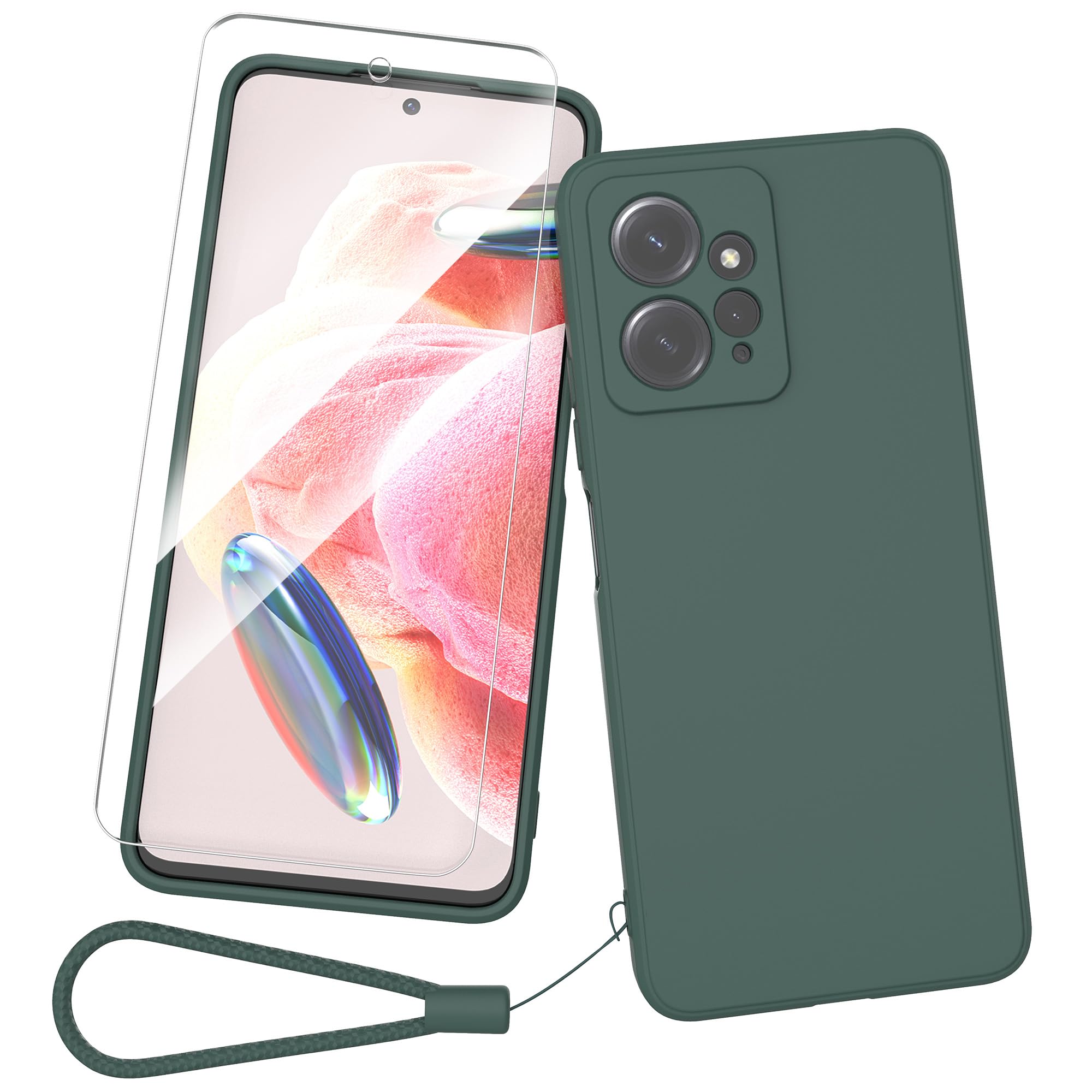 Fyriswho Case for Xiaomi Redmi Note 12 4G, Soft Liquid Silicone Thin Case Cover [Scratch-Resistant Mobile Phone Case] [Shockproof Protective Case] with 1 Piece Protective Glass - Dark Green — image 1