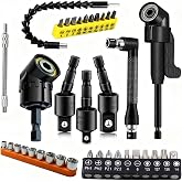 37Pcs Flexible Drill Bit Extension right angle drill attachment Include 90 degree Bits drill attachment Hex Shank 105&deg; Right Angle Drill Attachment Short Screwdriver Rotatable Socket Adapter