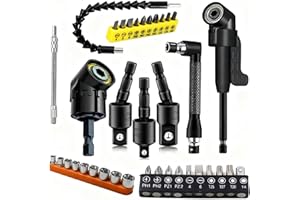 DOOOYU 37Pcs Flexible Drill Bit Extension right angle drill attachment Include 90 degree Bits drill attachment Hex Shank 105° Right Angle Drill Attachment Short Screwdriver Rotatable Socket Adapter