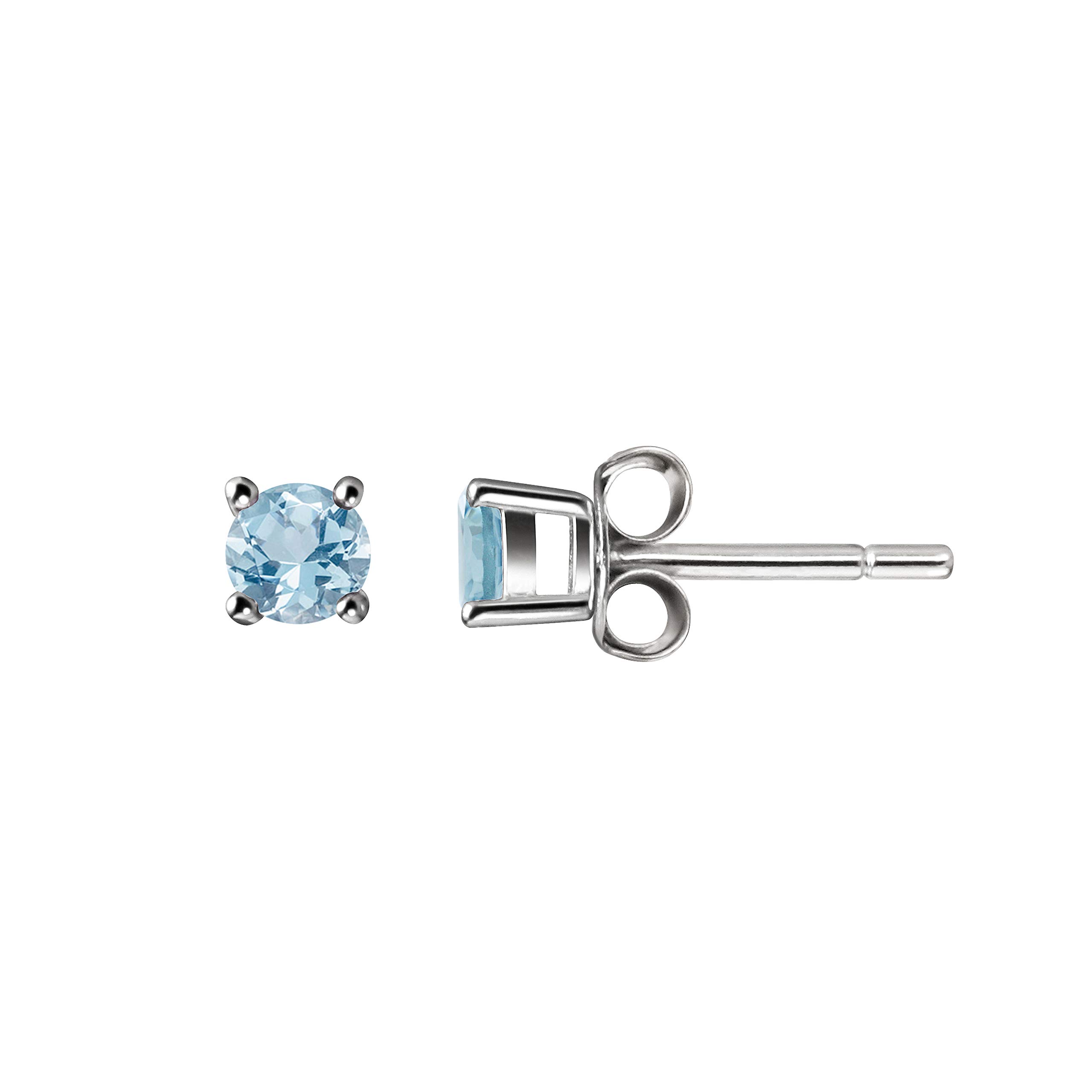 Franki Baker Round Natural Blue Aquamarine Gemstone Stud Earrings set in 925 Sterling Silver. Size: 4mm