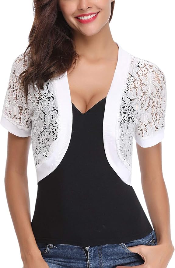 Gilet Léger PULP & CURVE Manches Courtes Effet Dentelle - Taille 46 - Blanc - Neuf Avec Étiquettes