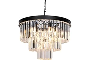 Weesalife Crystal Chandeliers for Dining Room Lights Fixtures, 9 Lights Black Modern Chandeliers for Bedroom, 3-Tier Round Crystal Lighting Fixtures for Living Room Entryway Kitchen Island D20 Inch