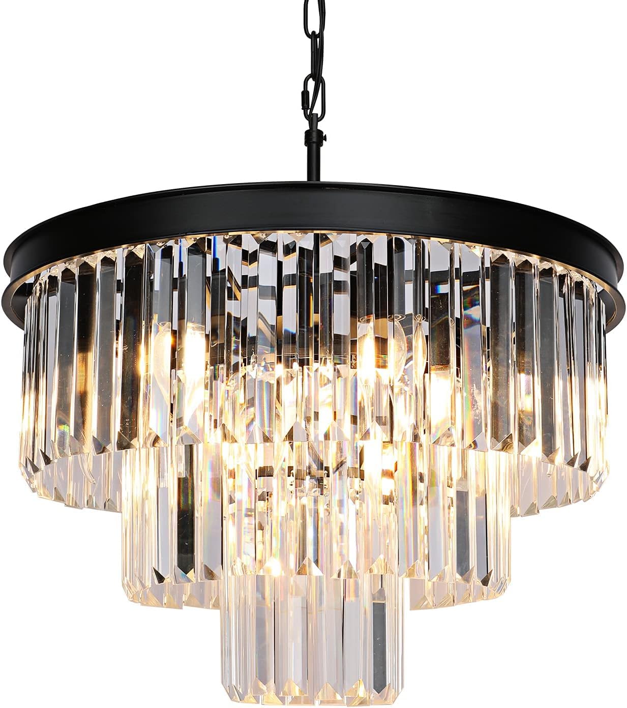 Photo 1 of ** SUPPORT ONLY / LIGHT BULBS ARE MISSING ** Weesalife Crystal Chandeliers for Dining Room Lights Fixtures, 9 Lights Black Modern Chandeliers for Bedroom, 3-Tier Round Crystal Lighting Fixtures for Living Room Entryway Kitchen Island D20 Inch