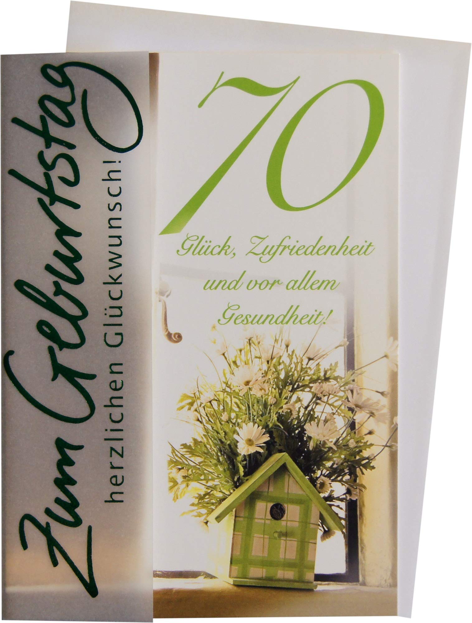 70th Birthday Card Basic Classic - Happy Birthday Birdhouse - 11.6 x 16.6 cm