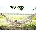 RISEON Handmade Boho Large Brazilian Macrame Fringe 2 Person Double Deluxe Hammock Swing Net Chair for Beach, Yard, Bedroom, Patio, Porch, Indoor, Outdoor, Wedding Decor 95" Lx 59" W
