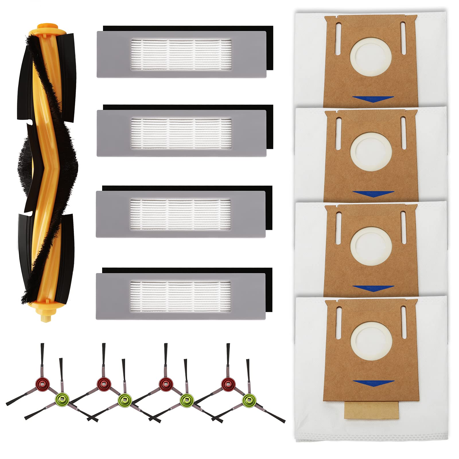 Replacement Parts for Ecovacs Deebot OZMO T9 T8 T8 Pro Max T8 AIVI T5 & N8 Pro N5 Series Robot Vacuum Cleaner Accessories, Including 1 Main Roller Brushes, 4 Filters, 8 Brushes, T8 T9 Dust Bags-14Pack