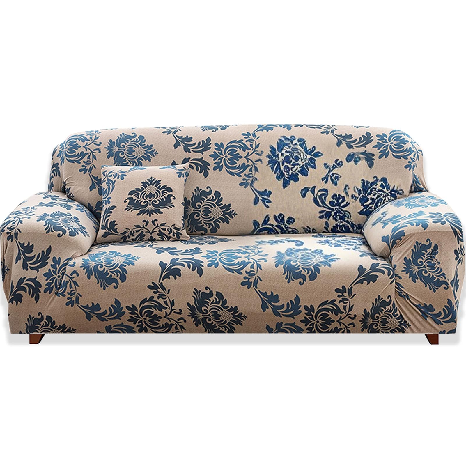 Teynewer Sofa Cover 3 Seater Stretch Universal Sofa Slipcover 1 Piece Spandex Loveseat Couch Cover Washable Elastic Fabric Furniture Protector with 1 Cushion Covers (3 Seater, #Provence)