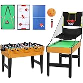 Soozier 5-in-1 Multi Game Table, 53" Combo Game Table Set with Accessories | Foosball, Pool Billiards, Ping Pong, Air Hockey, Basketball, Sports Arcade Games, Game Rooms and Family Game Nights