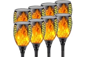 LORRYTE 8-Pack 66LED Solar Halloween Lights Outdoor(Super Larger Size & Upgraded Vivid Flame), Solar Halloween Decorations Waterproof with Flickering Flame, Tiki Torches for Garden Patio Yard Outside Decor