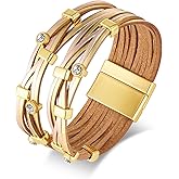 HUAYUNFANG Leather Wrap Bracelets for Women Boho Multi-Layer Crystal Beads Cuff Bracelet Handmade Stackable Leather Braclet Jewelry