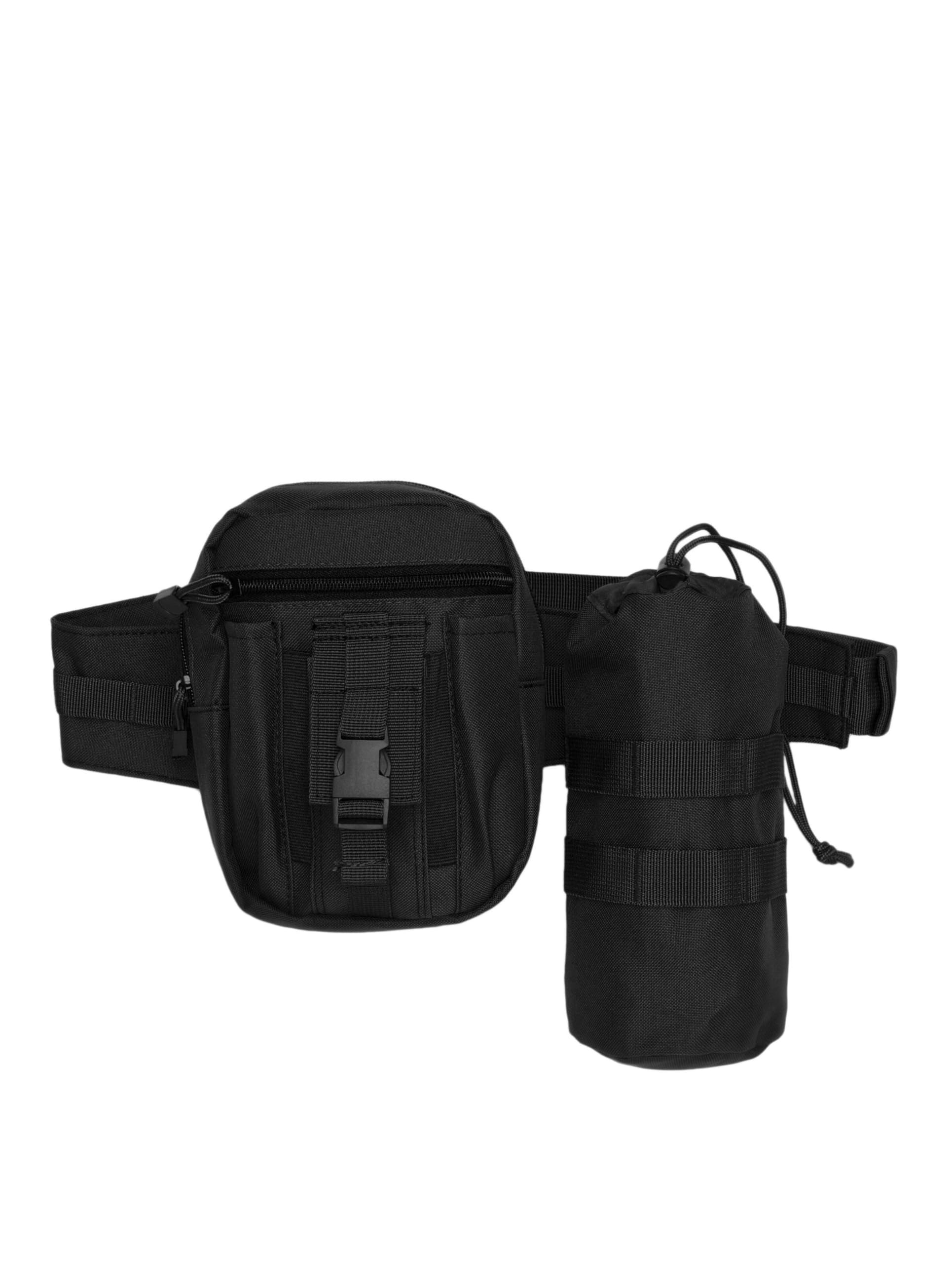 Brandit Waistbelt Bag Allround Belt Bag with Additional Bottle Holder for Outdoor Use, Black, Standard Size, Classic