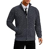 ShawGobow Mens Zip Up Sweater,Textured Fleece-Lined Cardigan Sweaters,Casual Stand Collar Jacket