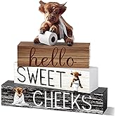 Cinnvoice 4 Pcs Bathroom Decor Farmhouse Bathroom Decoration Hello Sweet Cheeks Table Centerpiece Gift for Christmas Valentines Back to School(Highland Cow)