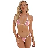 Oneheekini Women Hot See Through Micro Thong Bikini Triangle Halter Bathing Swimsuits