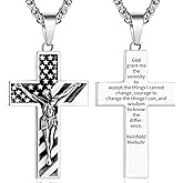 Esrial Easter Basket Stuffers- Mens Gifts Cross Necklace for Men, Crucifix Bible Verse Jesus Pendant Stainless Steel 18+2" Christian Baptism Confirmation Religious Gifts for Men