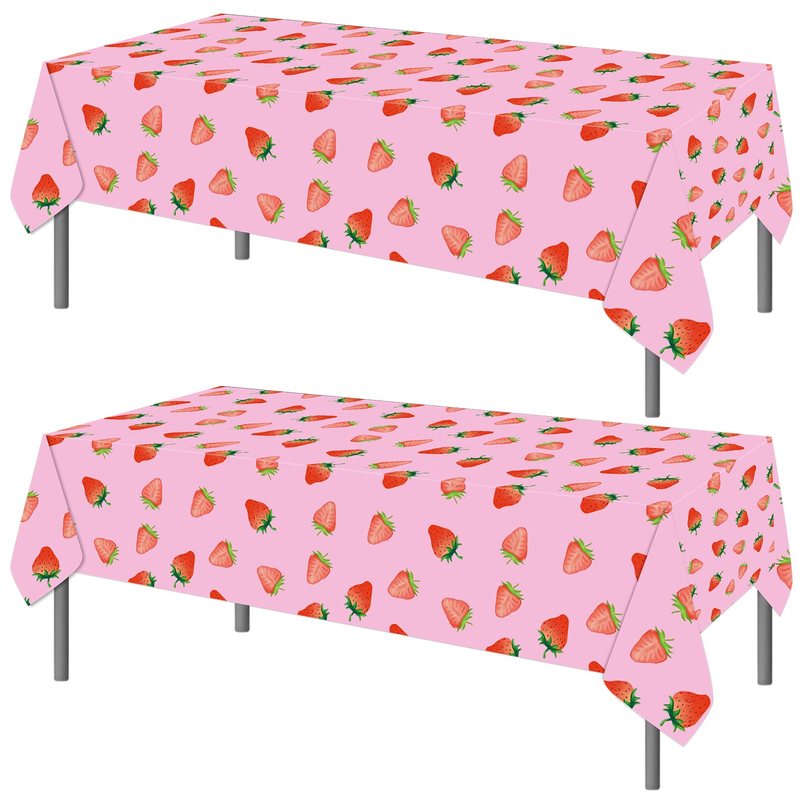 PHOGARY 2PCS Strawberry Tablecloth for Strawberry Party Decorations, Disposable Plastic Rectangle Strawberry Table Cloth for Kids Girls Strawberry Birthday Decorations Strawberry Baby Shower 137x274cm
