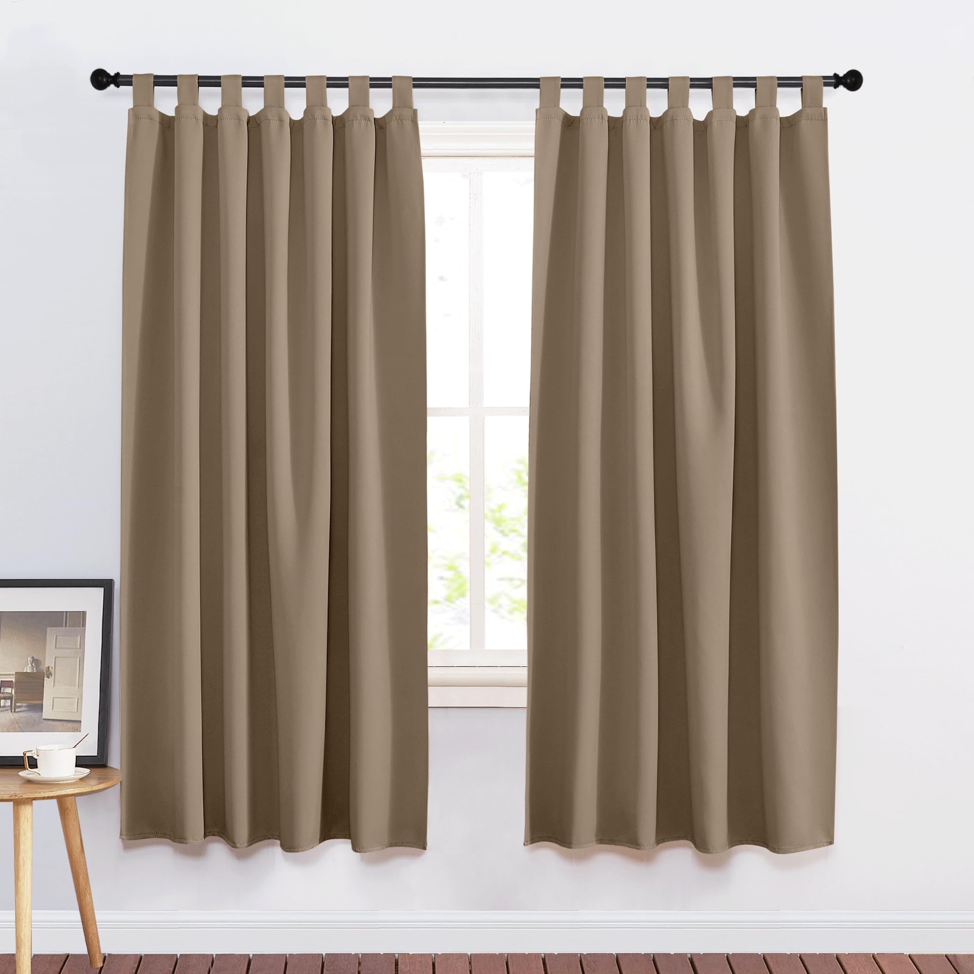 PONY DANCE Thermal Blackout Curtain – Living Room Curtain with Tab Top Thermal Insulation Heat Resistant Energy Saving Bedroom Curtain, L 140 x H 175 cm, Taupe Brown, 2 Pieces — image 1