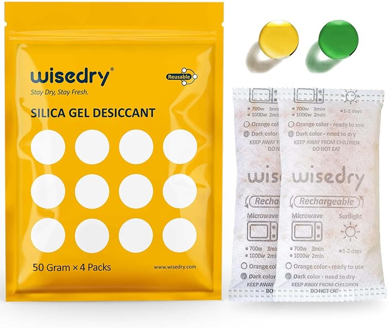 Wisedry 50g Silica Gel Desiccant Sachets 4 Packs Reusable Microwave Reactivate