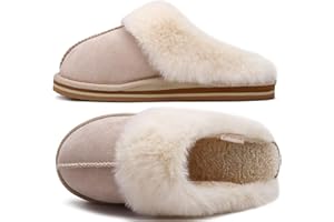 KuaiLu Womens Fluff Dual Memory Foam Slippers Ladies Cozy Arch Support Warm Scuff Slippers Slip on Comfy Winter House Shoes with Non-Slip Indoor Outdoor Hard Sole