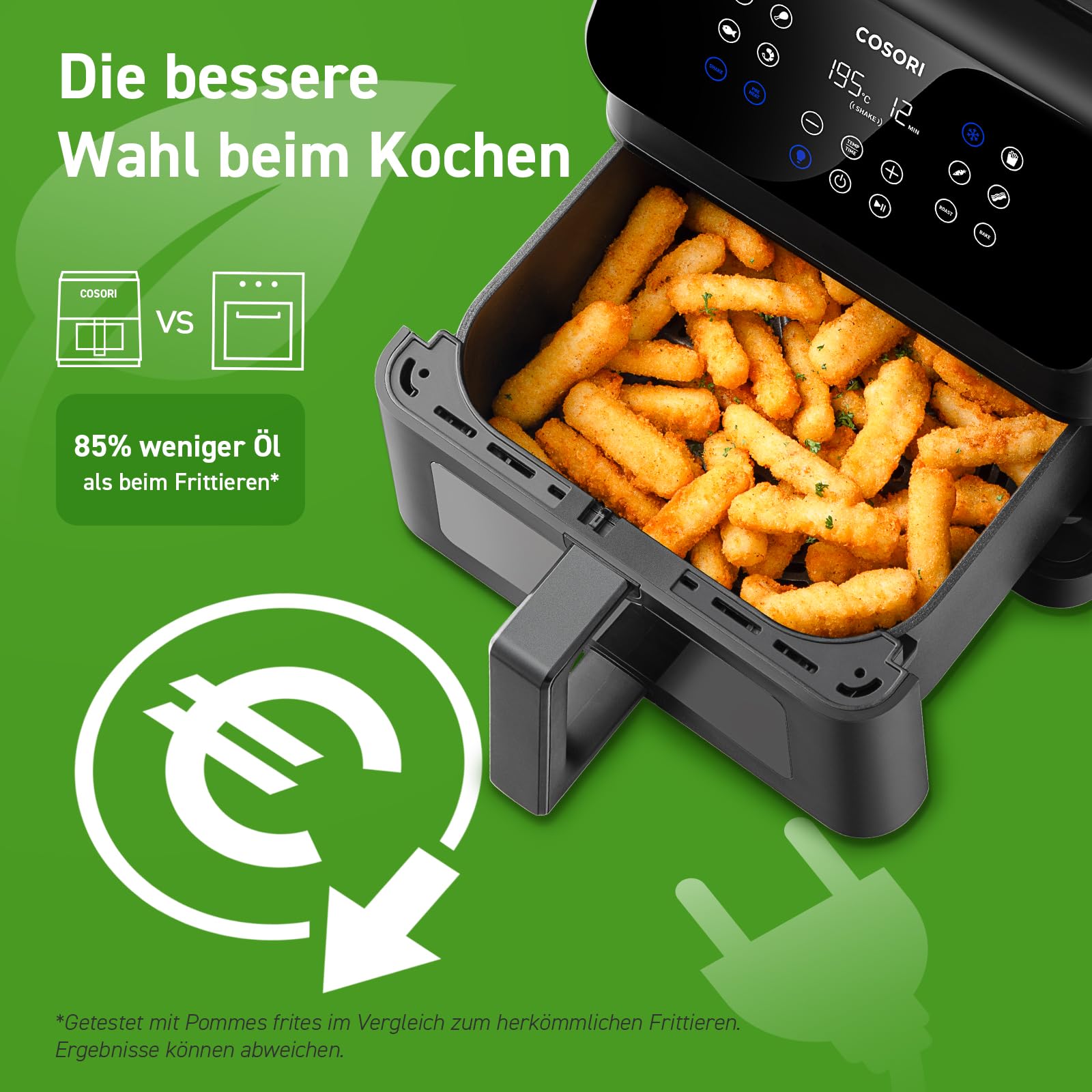 COSORI Airfryer, Heißluftfritteuse 6,2L mit Sichtfenster und Shake Reminder, 12-in-1 Heissluftfritteuse, Fritteuse 85 Prozent weniger Fett, 50 Rezepte, 55 Prozent energiesparend, einfache Reinigung 8