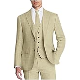 ZKHOECR Men's Suit 3 Piece Linen Suits Slim Fit Suit Blazer Vest Pants Set Wedding Prom Tuxedos Business Casual Suit