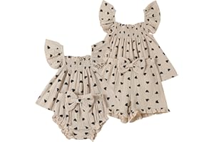FAMIHAO Sister Matching Outfits Toddler Baby Girl Summer Clothes Ruffle Tops with Bow Bloomers Shorts Set