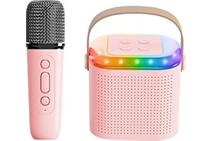 FANDINA Mini Karaoke Machine for Kids,Portable Bluetooth Speaker with Wireless Microphone for Kids Toddler,Gifts for Girls and Boys Birthday (Pink 2 mic) (Pink 1 mic)