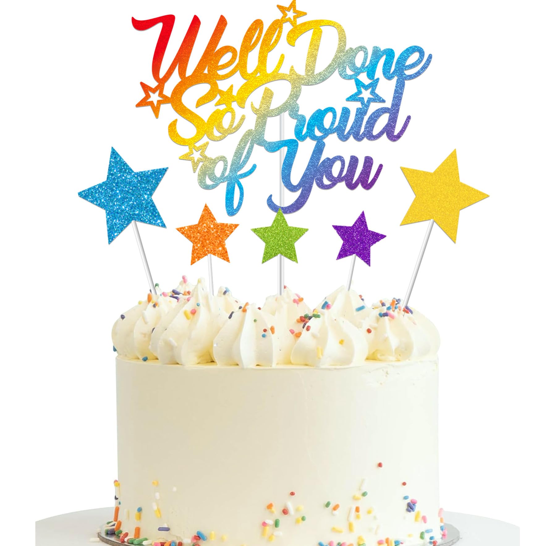 Elicola So Proud of You Well Done Cake topper Graduation Glittery Decorations Decor Retirement Congratulations Grad Party Decorations Multicolor