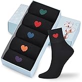 Corlap Women's Cute Cotton Crew Athletic Running Socks - Ankle High, Novelty Fun Heart Design 5-Pairs (Gift Box)