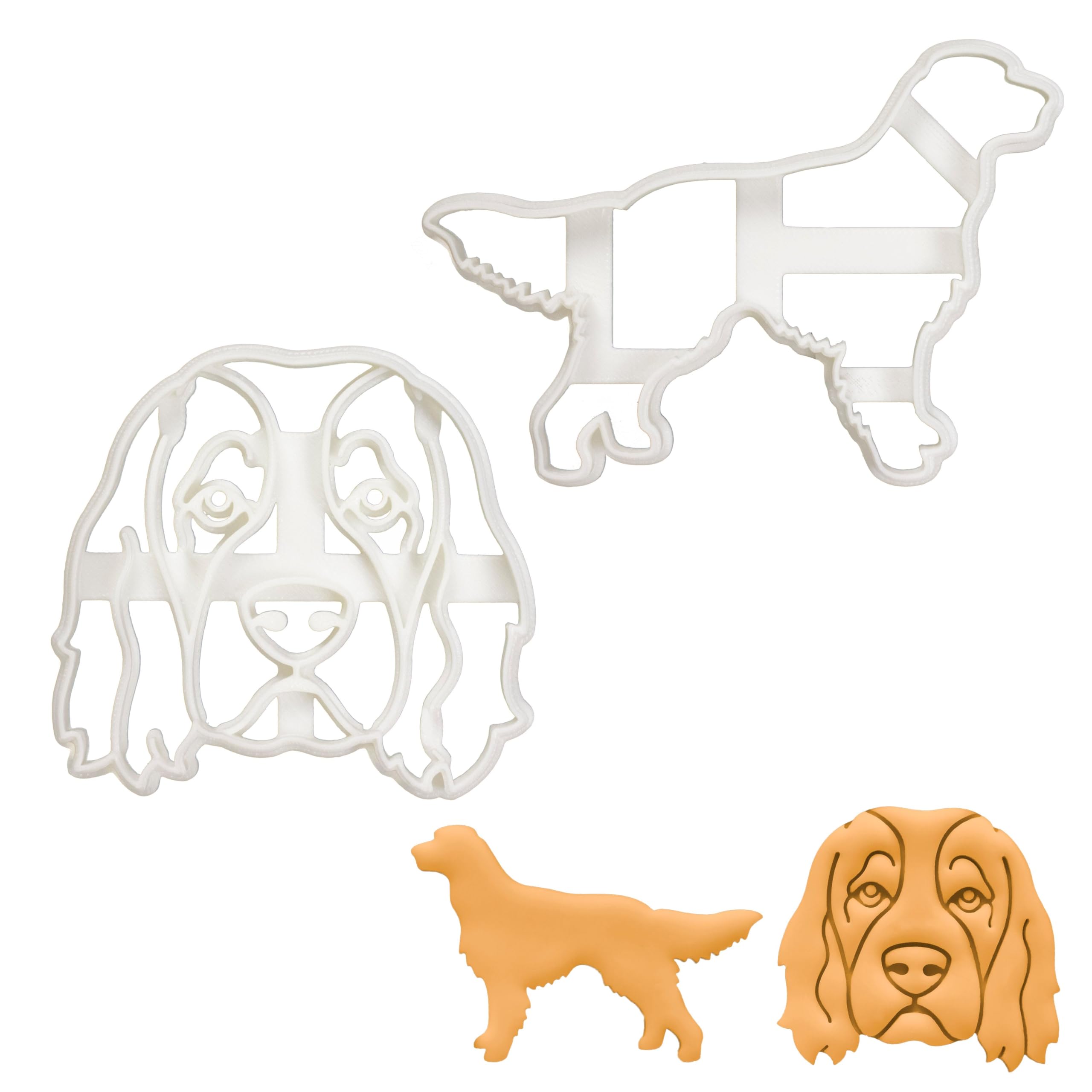 BAKERLOGY Set of 2 Irish Red and White Setter Cookie Cutters (Design: Outline and Face) - Detailed Biscuit Cutter Design for Baking and Crafts, Ideal on Fondant, Dough, Clay