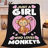 SweetFox Just A Girl Who Loves Monkeys Blanket Cute Monkey Decor Throw Blanket Gifts for Girls Boys Super Warm Soft Plush Fleece Flannel Winter Couch Bedding for Baby Kids Adults Women 50"X40"