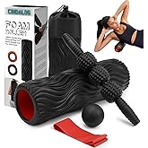 5 in 1 Foam Roller Set - Trigger Point Foam Back Roller, Muscle Roller Stick, Massage Ball, Stretching Band for Deep Muscle Massage Pilates Yoga,Fitness Exercise for Whole Body Release (Black)