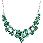 925 Silver Plated Natural Gemstones Necklace for Women - Multi Shapes Birthstone Vintage Style Handmade Boho Jewelry Necklace - Gifts for Mom Wife Sister