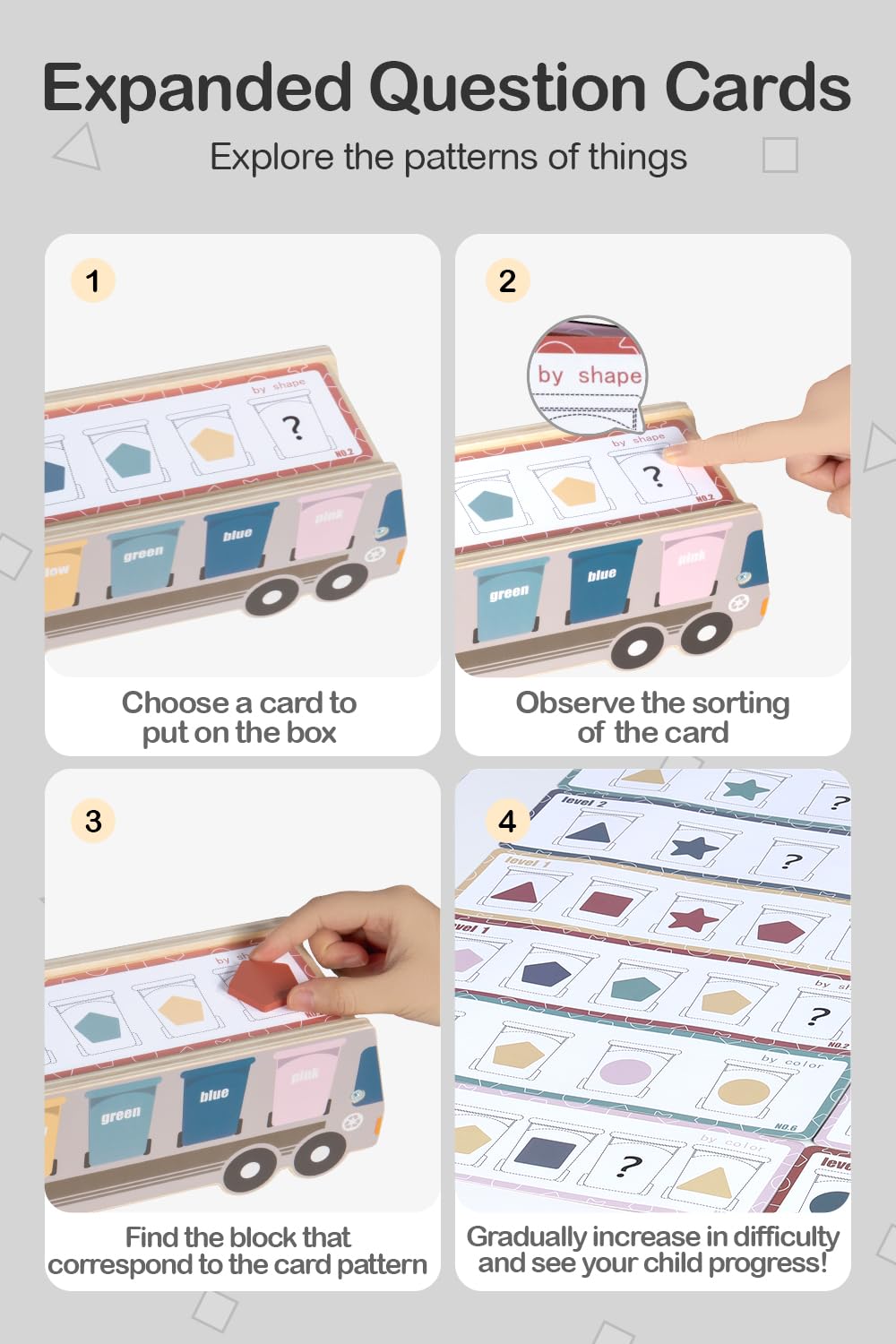 Wooden Toy for Toddlers 2-3 Boys Girls, Color & Shape Sorting Toys for 2 3 Year Old Gifts with Question Cards, Number Blocks & Sticks