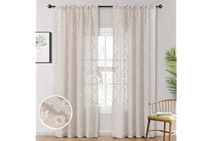 MYSKY HOME Pom Pom Beige Sheer Curtains for Bedroom Girls Room Curtains 72 Inches Long for Nursery Kids Light Filtering Boho Window Drapes, Rod Pocket, 52" Wide, 2 Panels