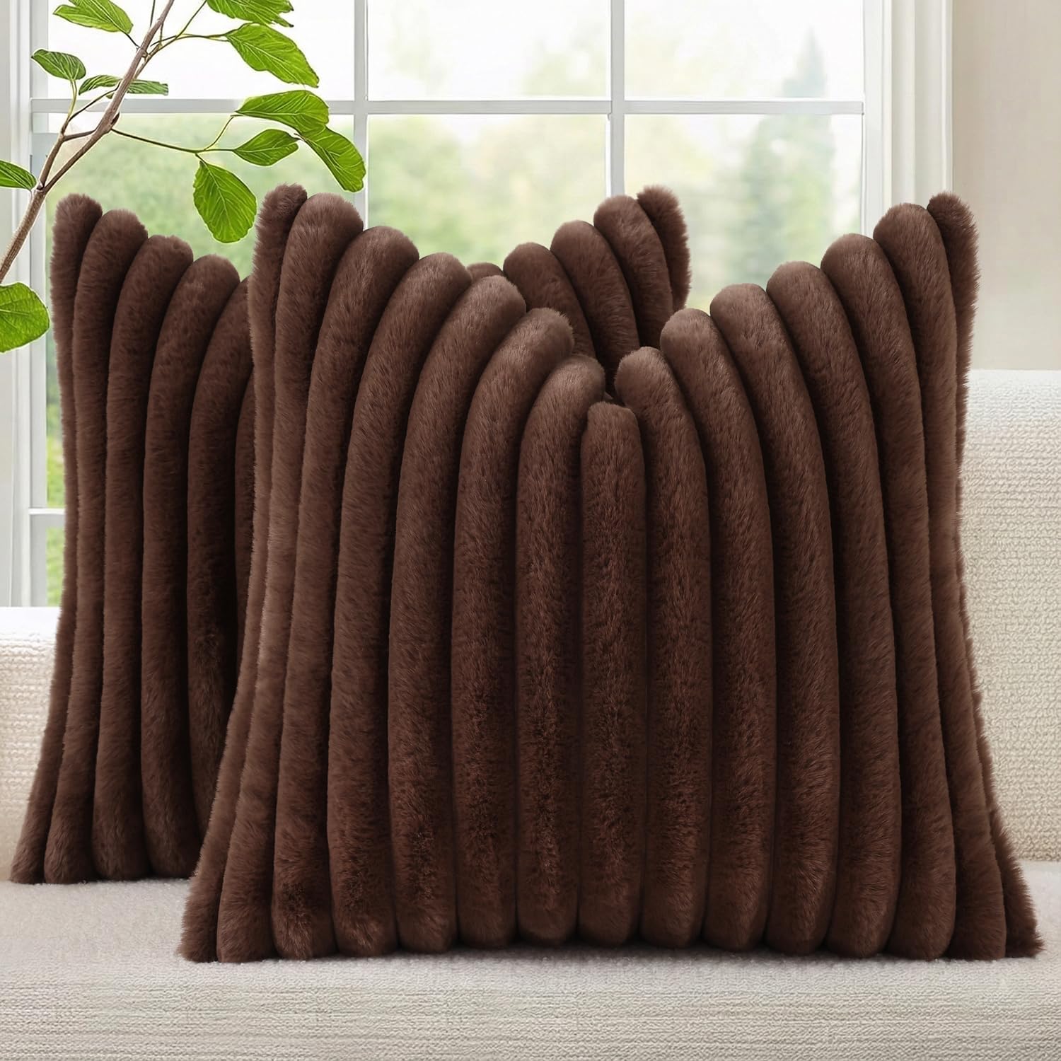 Photo 1 of * only comes with one *
decorUhome Cozy Faux Fur Spring Throw Pillow Covers 18x18 Set of 2 Decorative Soft Plush Striped Modern Farmhouse Boho Couch Pillow Cases with Velvet Back for Sofa Bed Living Room, Dark Brown