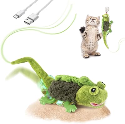 Migipaws Touch Activated Flapping Lizard Cat Toy with USB Rechargeable Battery