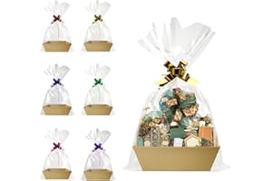 FUNSKY Baskets For Gifts Empty, 6 PCS Sturdy Diy Bulk Gift Basket Kraft Market Tray Cardboard Basket With Handles, Gift Basket Kit Supplies Wrap To Fill For Birthday Christmas Valentines Thanksgiving